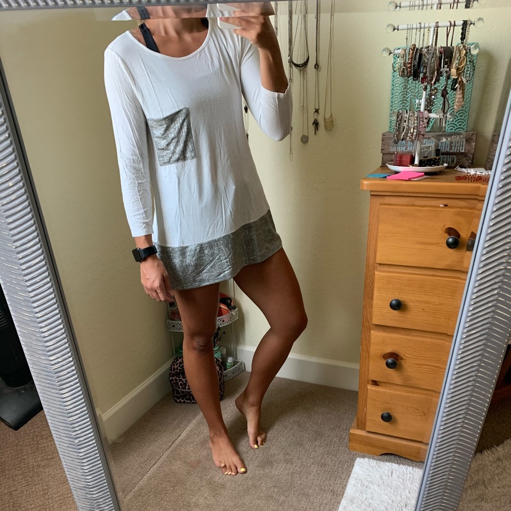 White & silver metallic long sleeve shirt